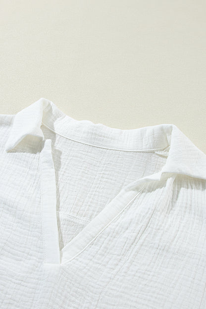 Crinkled Lace V-Neck Blouse