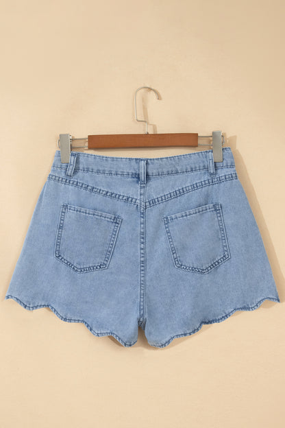 Scalloped Trim Denim Shorts