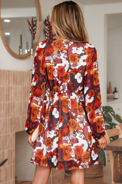 Floral Wrap Puff Sleeve Mini Dress