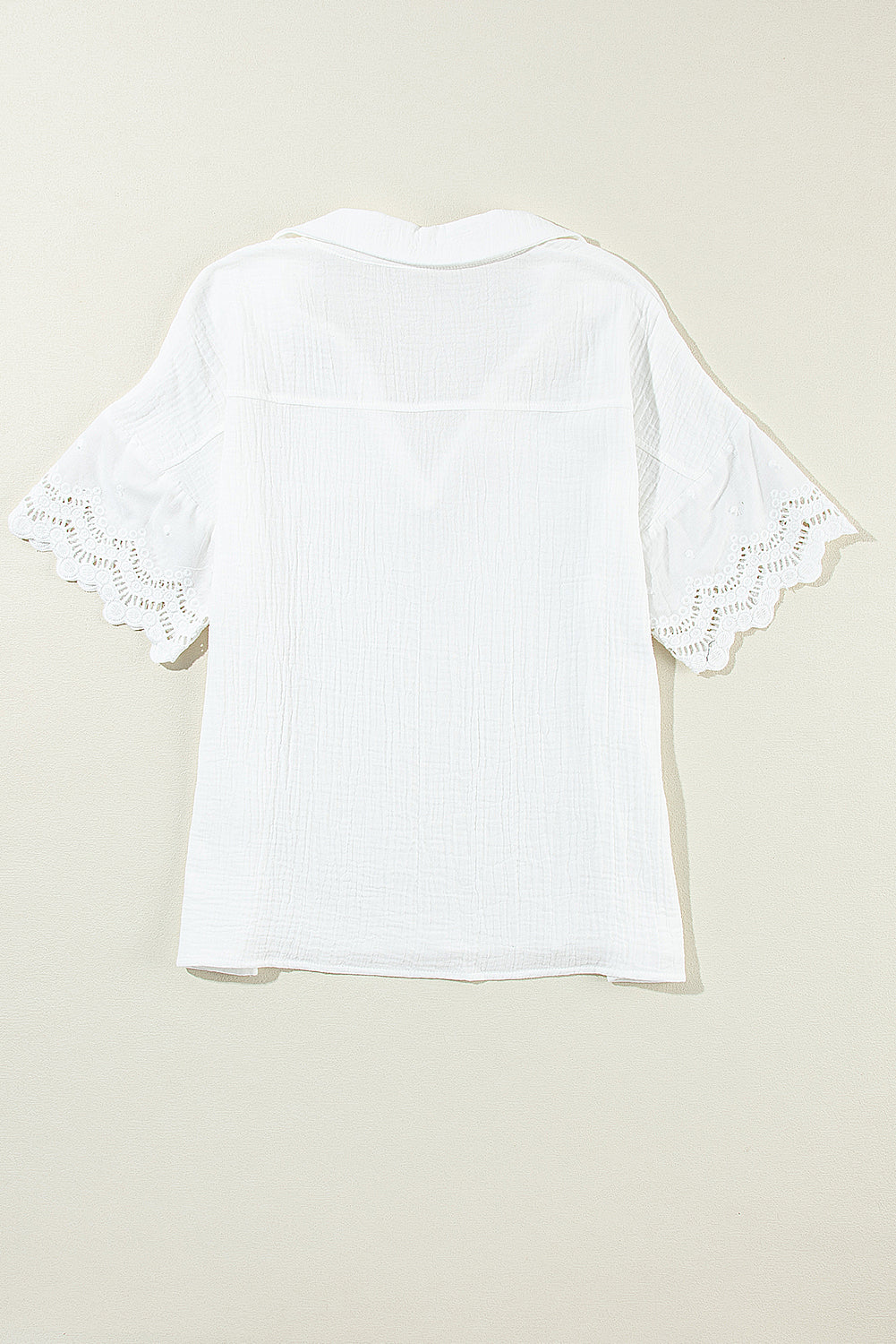 Crinkled Lace V-Neck Blouse