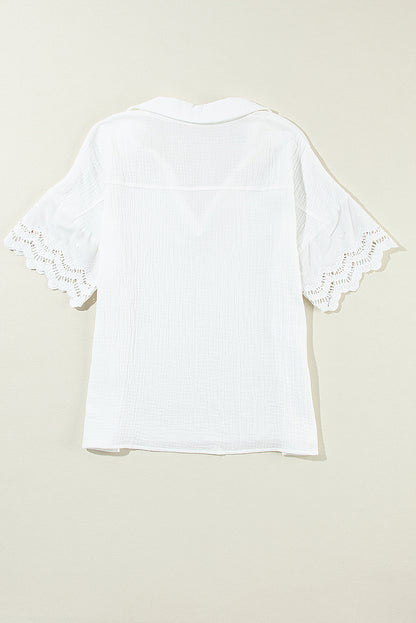 Crinkled Lace V-Neck Blouse