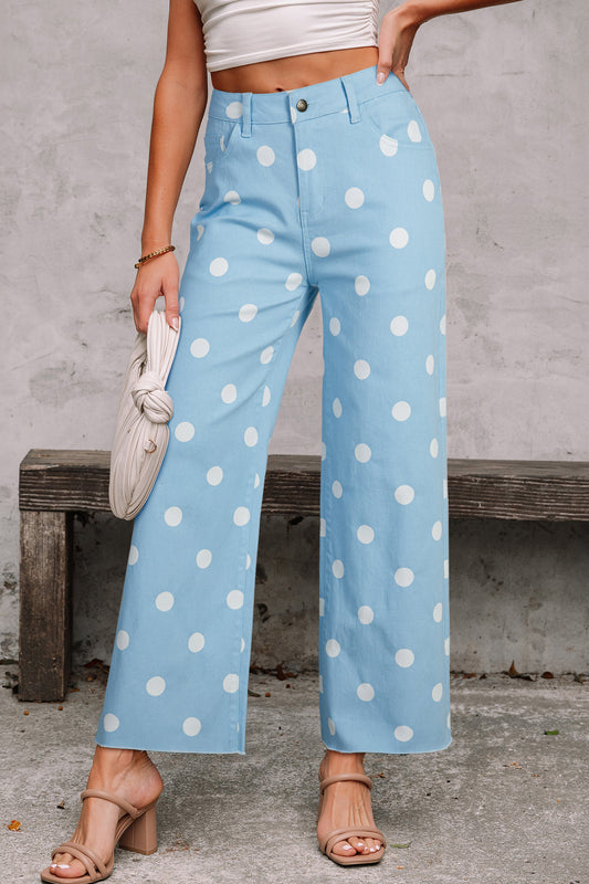 Polka Dot Raw Hem Jeans