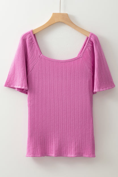 Textured Square Neck Knit Top