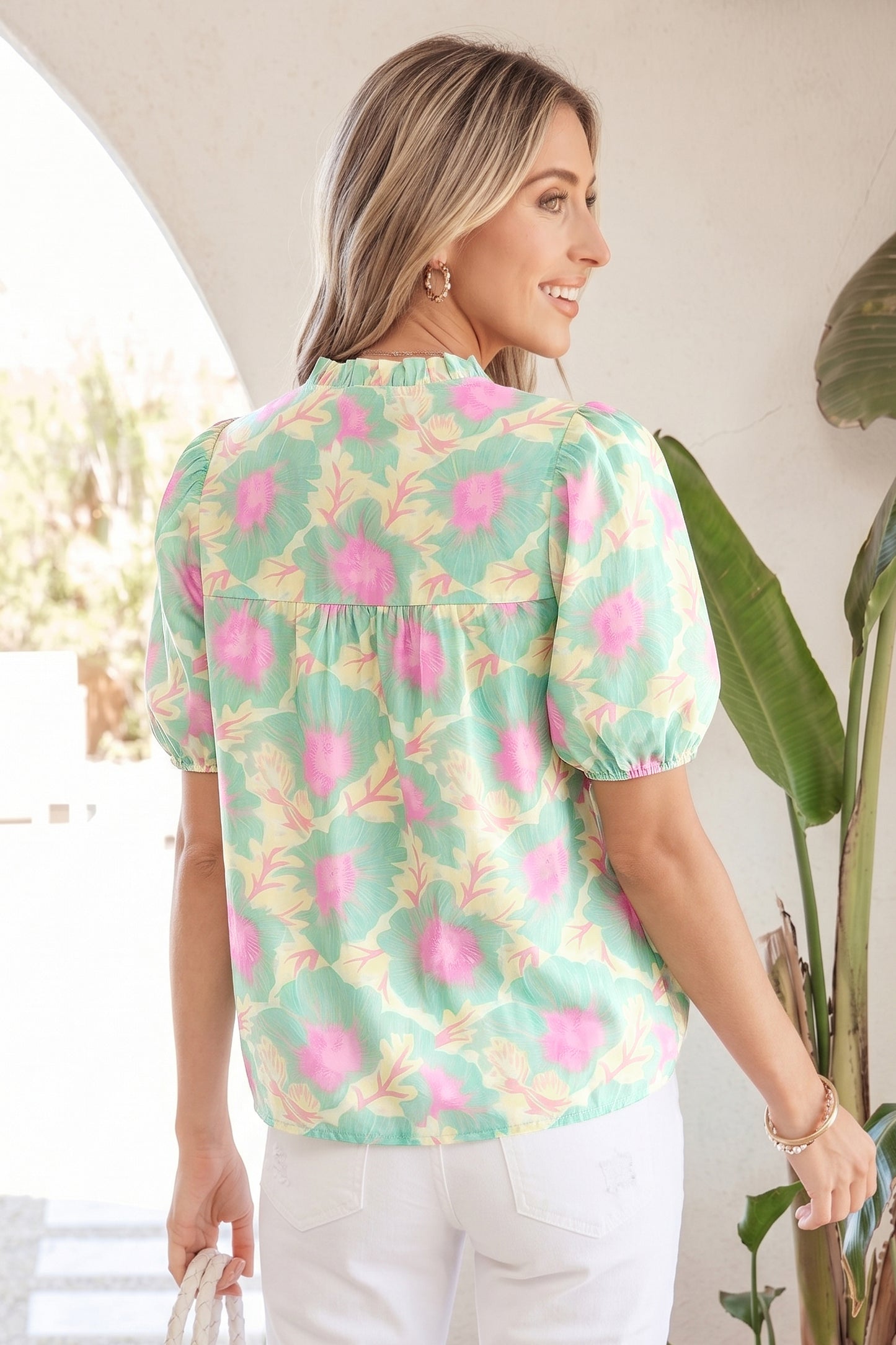 Floral Jacquard Babydoll Blouse