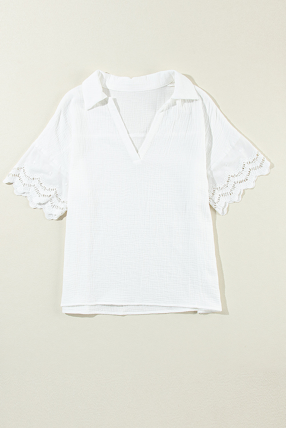 Crinkled Lace V-Neck Blouse