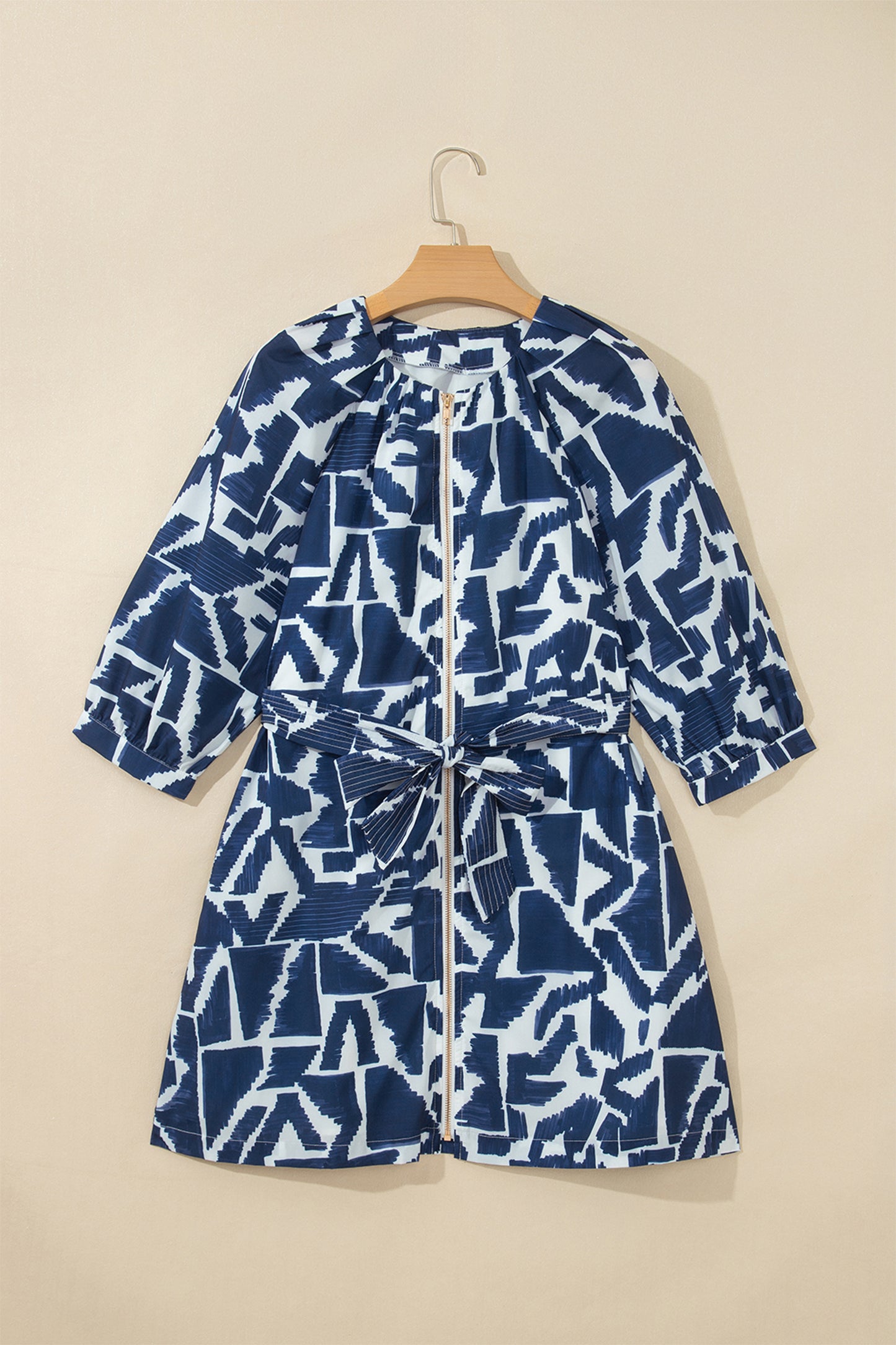 Abstract Zip Front Tie Waist Dress
