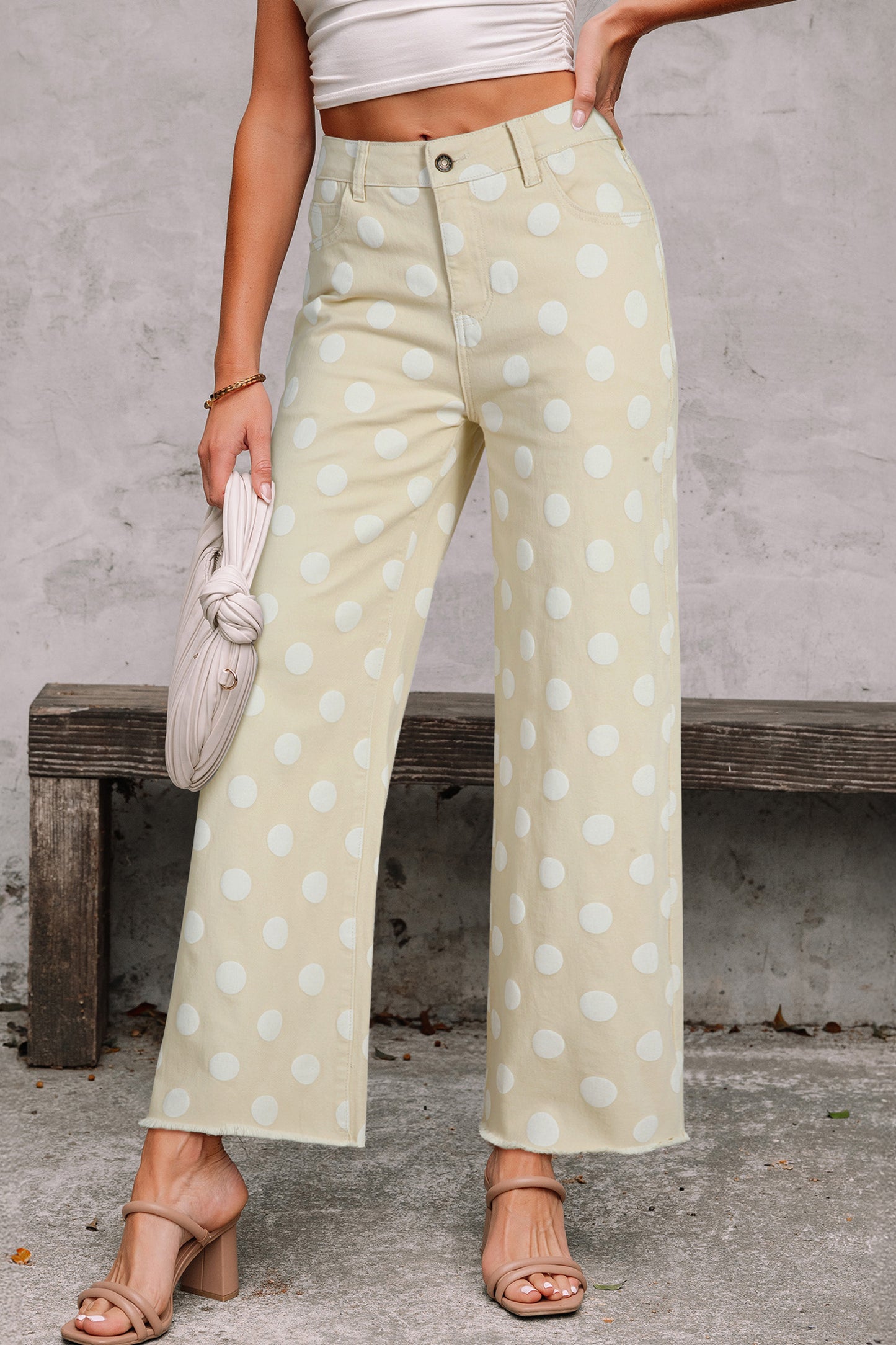 Polka Dot Raw Hem Jeans