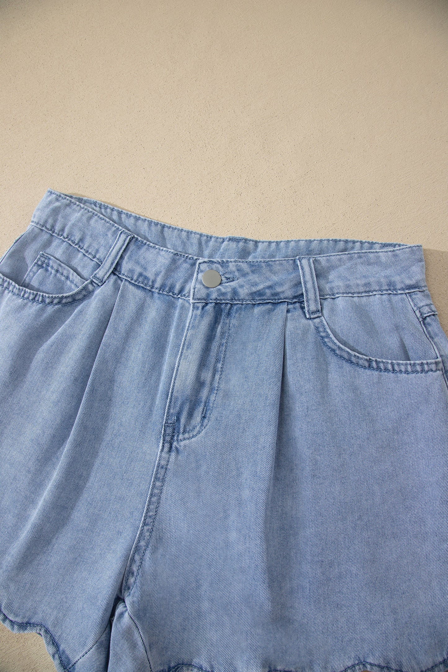 Scalloped Trim Denim Shorts