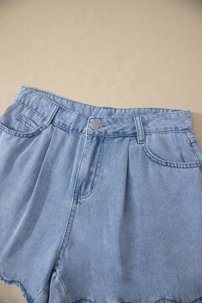 Scalloped Trim Denim Shorts
