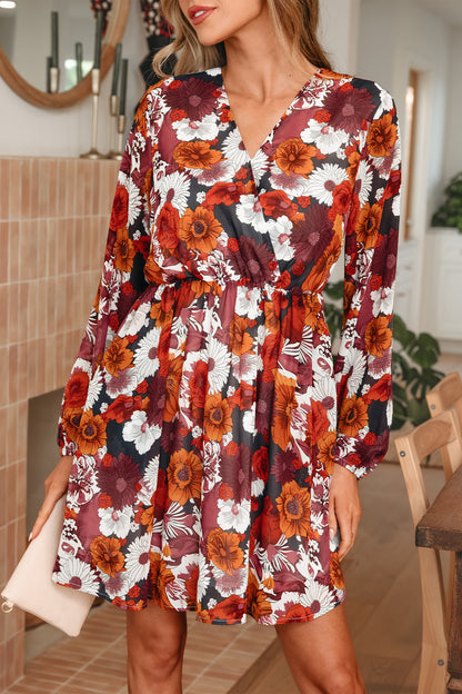 Floral Wrap Puff Sleeve Mini Dress