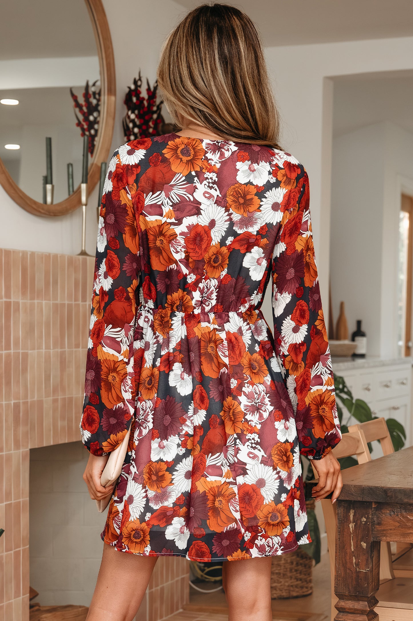 Floral Wrap Puff Sleeve Mini Dress