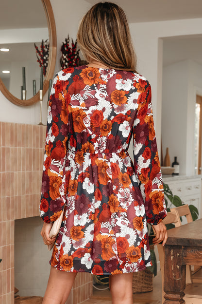 Floral Wrap Puff Sleeve Mini Dress