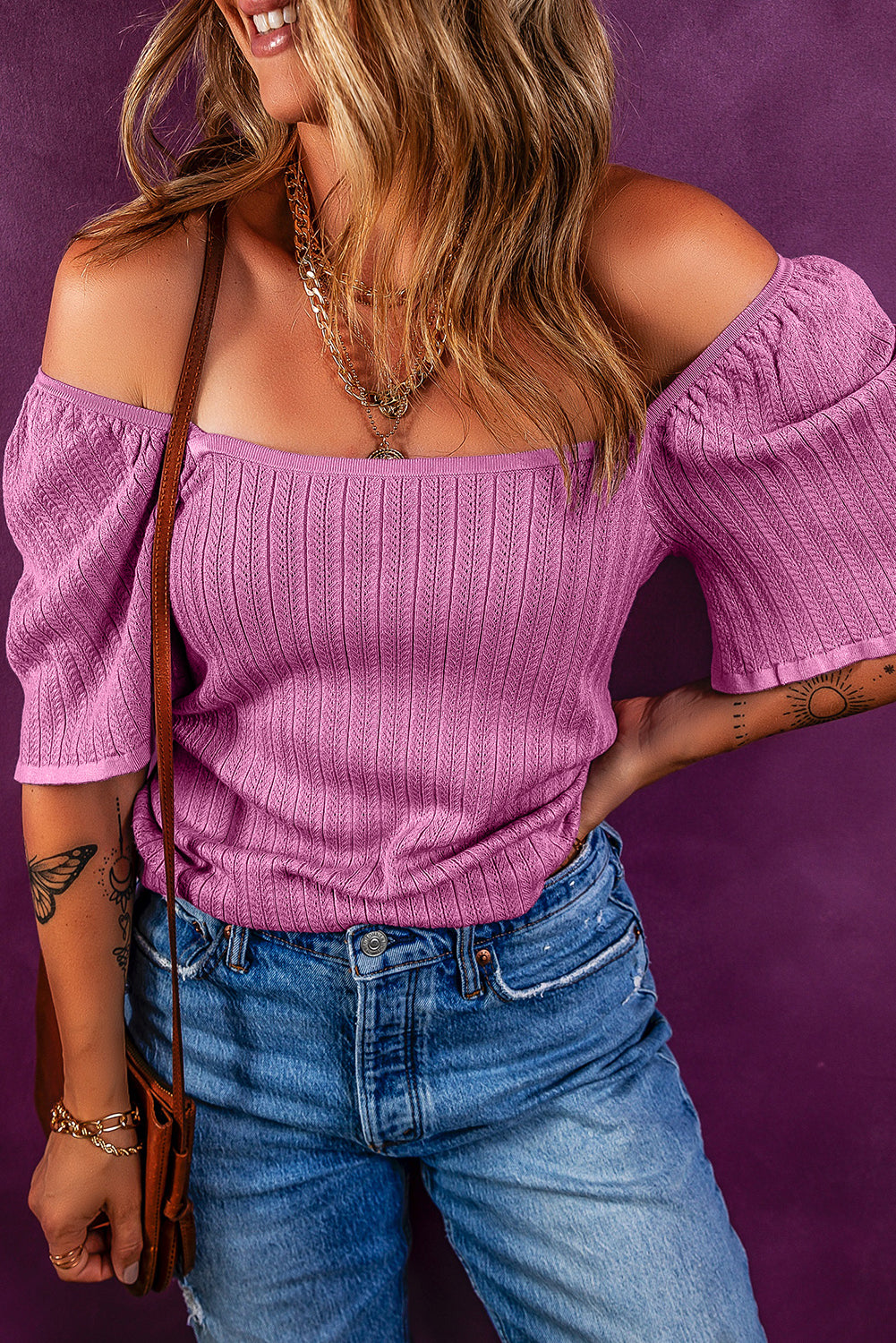Textured Square Neck Knit Top