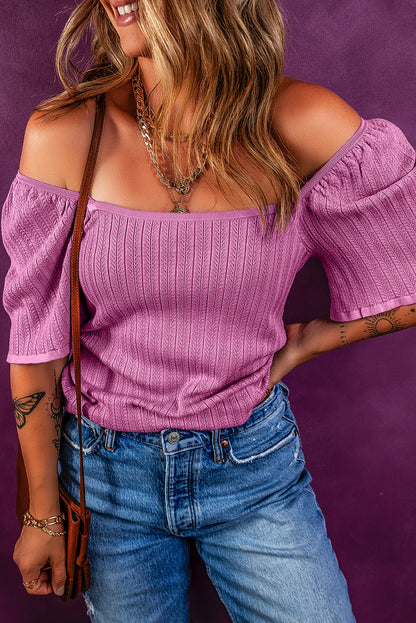 Textured Square Neck Knit Top