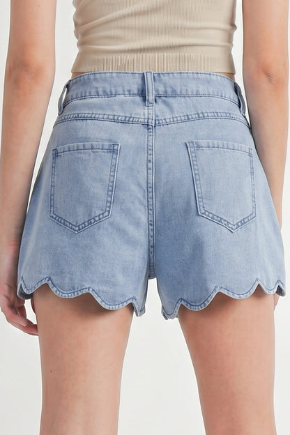 Scalloped Trim Denim Shorts