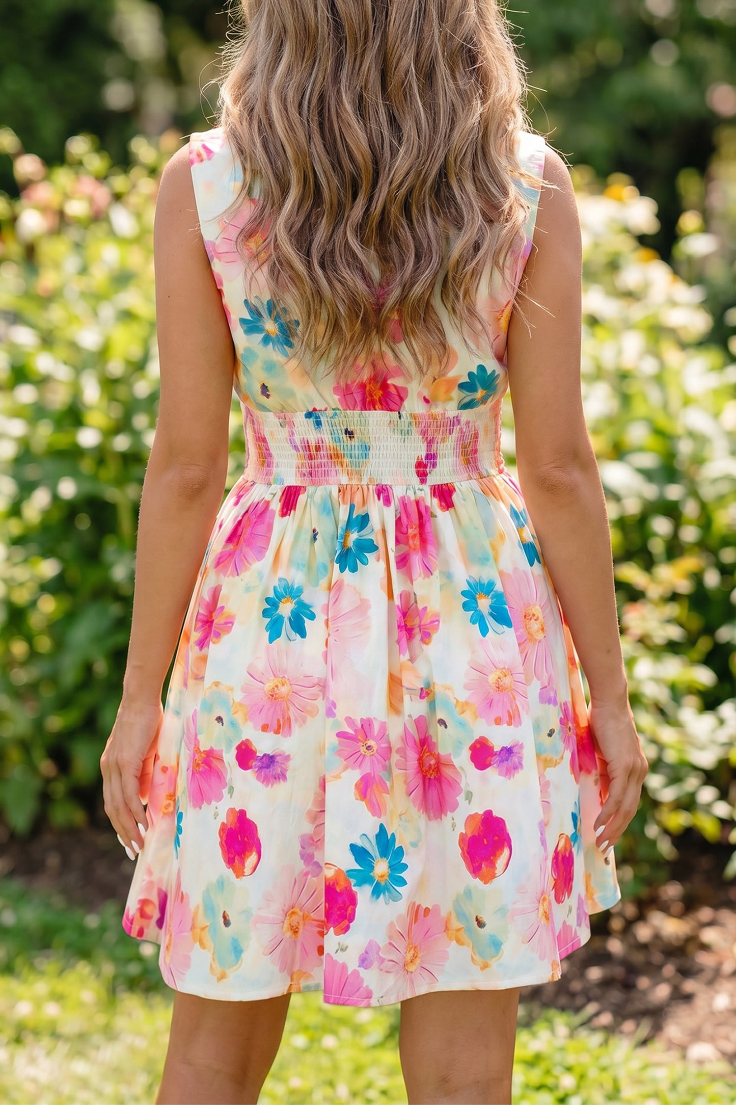 Floral Zip Front Smocked Mini Dress