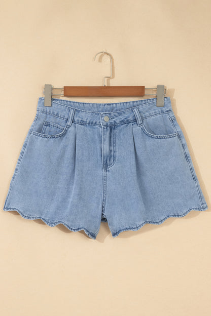 Scalloped Trim Denim Shorts